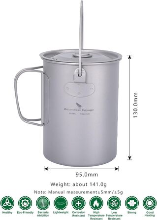 Безмежна подорож Титанова підвісна чашка 900 мл зі складною ручкою Відкритий кемпінг Туристичний горщик для приготування їжі Ультр