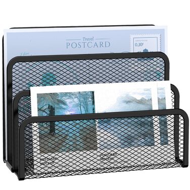 Тримач для листів SUPEASY з 3 відділеннями - металевий сітчастий тримач для документів для столу, настільний тримач для пошти та лоток для листів (чорний)