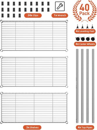 Простий 3-ярусний стелаж Deluxe, міцний, 61 см Г x 35 см Ш x 56 см В, 3-ярусний, хромований