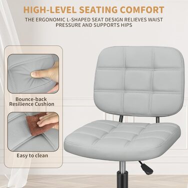 Офісне крісло Leader Accessories, регульоване по висоті офісне крісло, ергономічне поворотне крісло без підлокітників, крісло для домашнього офісу із середньою спинкою, поворотне офісне крісло, вантажопідйомність до 120 кг, світло-сіре, 86 x 55 см