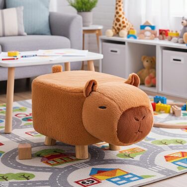 Стільчик у формі капібари з мультфільму - дитячий стільчик для сидіння, безшумна лавка на поворотних колесах для щоденних занять, дерев&39яне сидіння у формі тварин із заокругленим дизайном, домашні меблі, грайливе місце для відпочинку в передпокої та віт