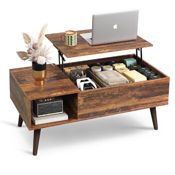 Журнальний столик WLIVE з регульованою висотою та місцем для зберігання, стіл для вітальні з висувною стільницею та відкритими відділеннями, прямокутний журнальний столик для вітальні, рустикальний коричневий