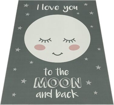 Дитячий килим Paco Home, килим для дитячої кімнати з мотивами зірки, місяця та клітинки, розмір 80x150 см, колір сірий 2