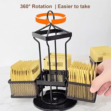 Органайзер для чайних пакетиків Matybobe, 2 рівні, 8 кошиків, обертовий кухонний стелаж для зберігання (8 кошиків) чорний 8 кошиків