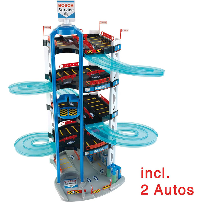 З 5 рівнями, подвійною рампою для виїзду, 2 гоночними автомобілями, ліфтом і багато іншого I Розміри 55 см x 55 см x 85 см I Іграш