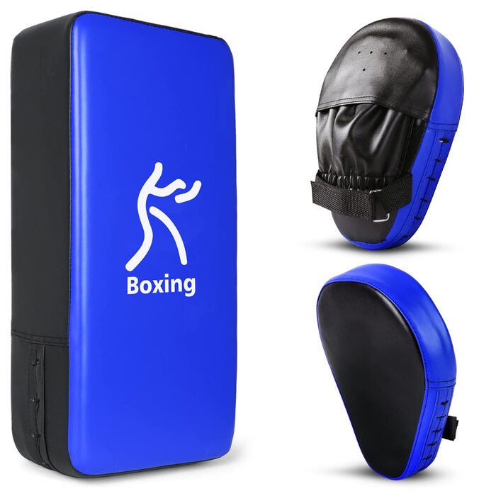 Набір накладок на руки Odoland 2-в-1 з PU-накладками для боксерської груші, боксу, кікбоксингу, тренувань з боксу, бойових мистецтв, тайського кікбоксингу, синього кольору