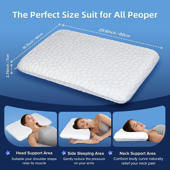 Ультратонка подушка для сну на животі 40x60 Плоска подушка для сну, охолоджувальна плоска ортопедична подушка висотою 2,25 дюйма, подушка з піни з ефектом пам&39яті для сну на животі та спині