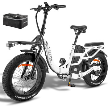 Електричні велосипеди Fafrees F20 X-MAX E Bike 20 дюймів, 48V 30Ah акумулятор Ebike Чоловіки, 4.0 товсті шини складаний електронний велосипед, 65 Н.м мотор електронний велосипед жінки, вантажопідйомність 150 кг білий