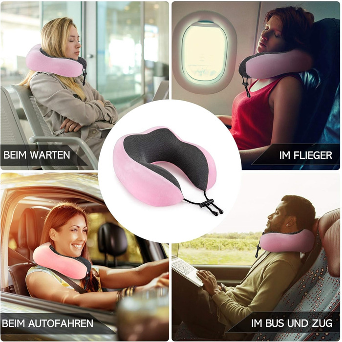 Рожевий Neck Pillow Adults - Neck Pillow Car - Travel Pillow Memory Foam - можна прати (оксамитово-м&39який і дихаючий) - Подушка для літака для спокійних подорожей