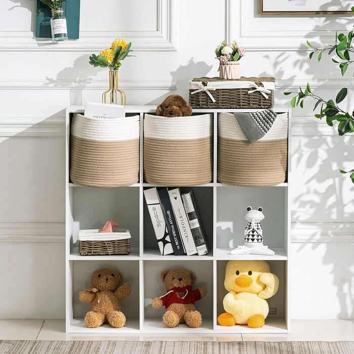 Плетений бавовняний кошик, 2 шт., зберігання іграшок для дитячої кімнати, кошик для зберігання, кошик для рослин для вітальні, спальні, 28(Г) x 28(В) см, натуральний, 2 шт. білий/натуральний