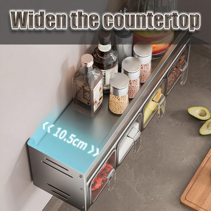 Підставка для спецій з банками для спецій, окремостояча та настінна підставка для спецій, банки для спецій з полицею, підставка/тримач для спецій, органайзер для спецій для кухонної стільниці та шафи, підвісні підставки для спецій (не потребує свердління)