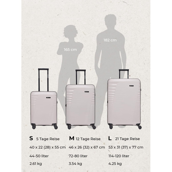 Еко-версія валізи на колесах для ручної поклажі Компактний борт-кейc 40 x 22 x 55 см з розширенням від 44 до 50 літрів Ультралегкий, всього 2,61 кг, бежевий колір