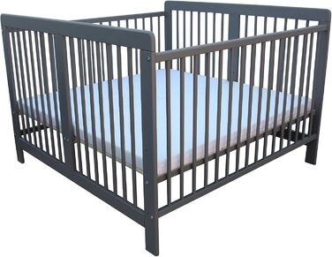 Дитяче ліжко для близнюків, односпальне ліжко, двоспальне ліжко 2-в-1, суцільний сірий колір з 2 матрацами 120x120 см та перегородкою 3026