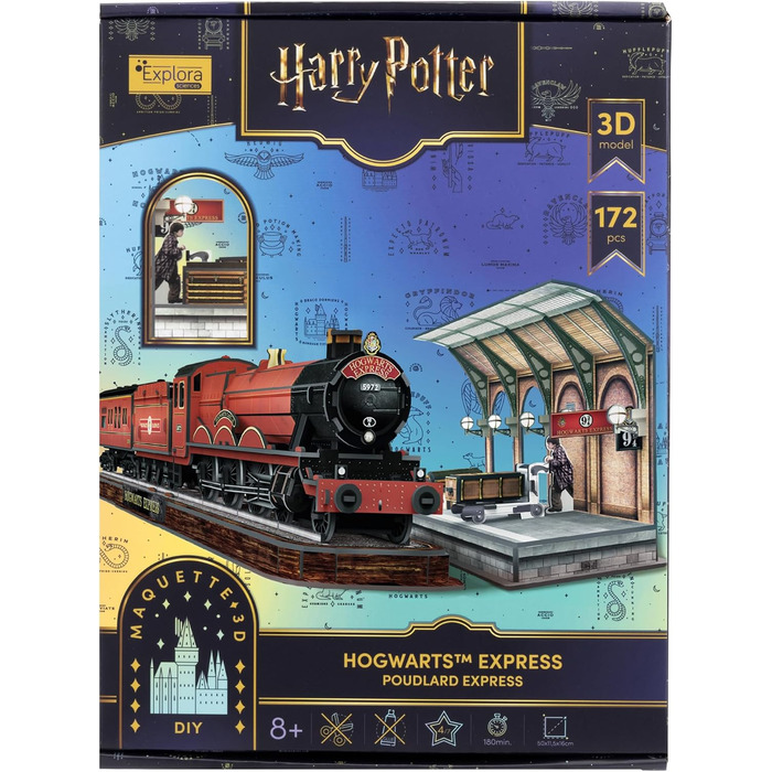Пазл EXPLORA Гоґвортс-Експрес офіційна ліцензія Harry Potter, 172 деталі, без клею та ножиць, розвиваючий конструктор, подарункова модель (8), 3D-