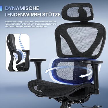 Ергономічне офісне крісло COLAMY Робоче крісло з подушкою сидіння у формі сідла для оптимального зняття тиску, дихаюче, 3D-підлокітники, підголівник, офіс/домашній офіс/кабінет, чорне Black-02