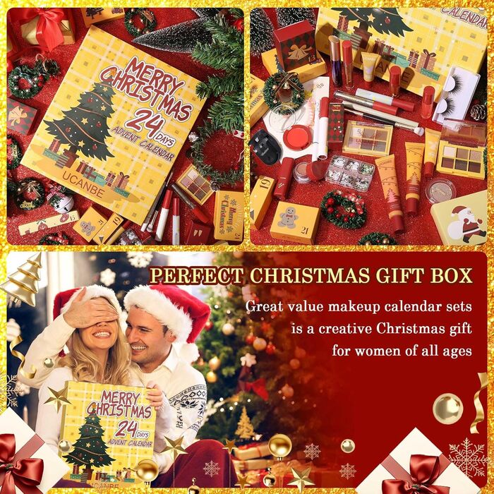Адвент-календар макіяжу 2025 Краса, 24-денний адвент-календар макіяжу для жінок, стильний зворотний відлік до Різдва з косметичним набором-сюрпризом