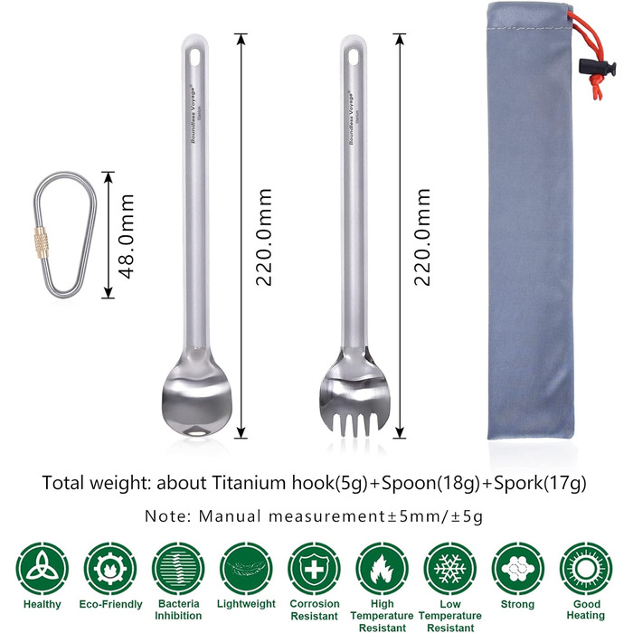 Титанова ложка з довгою ручкою Виделка Свинина Кемпінговий суп Рис Закуски Столові прибори з полірованою чашею Ультралегкі аксесуа