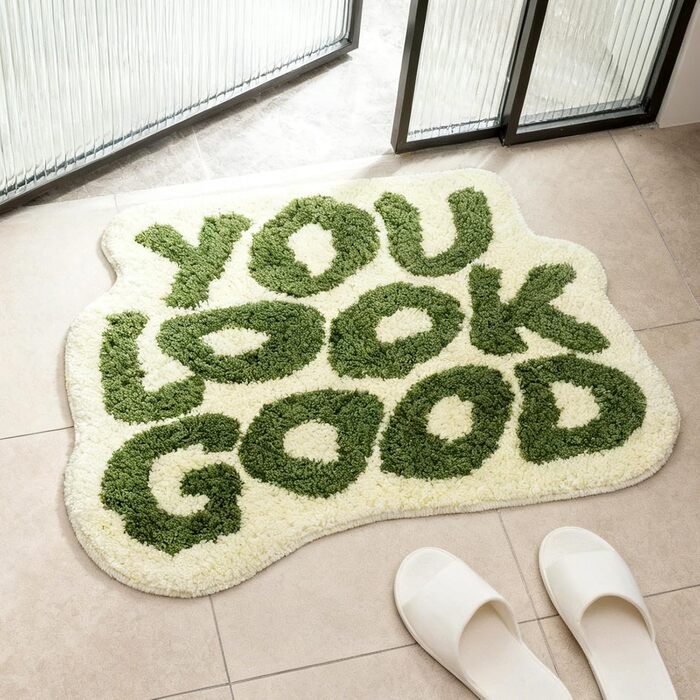 Килимок для ванної кімнати, що миється, веселий нековзний килимок для ванни, креативний та кумедний килимок для душу середньої висоти для ванн, душових кабін, кімнат та спалень, 54x64 см, зелений, Stila Green, 54x64 см