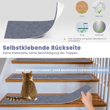 Сходинки для сходів 27 x 88 см, м&39який ворс, самоклеючі та протиковзкі, можна різати, багаторазові, 5 килимових сходинок, килимки для сходів для дітей та домашніх тварин, A