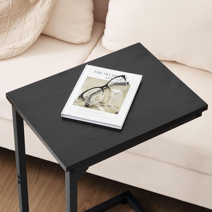 Набір з 2 приставних столиків AMHANCIBLE, журнальний столик C-подібної форми, стіл для вітальні з металевим каркасом, мобільний журнальний столик, журнальний столик-диван для кави та ноутбука, приставний столик для спальні, вітальні, чорний