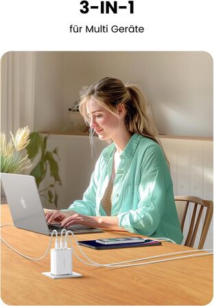 Зарядний пристрій USB C 65 Вт з 3 портами USB-C Блок живлення PPS Fast Charger PD Charger 60 Вт сумісний з MacBook Pro/Air, iPad P