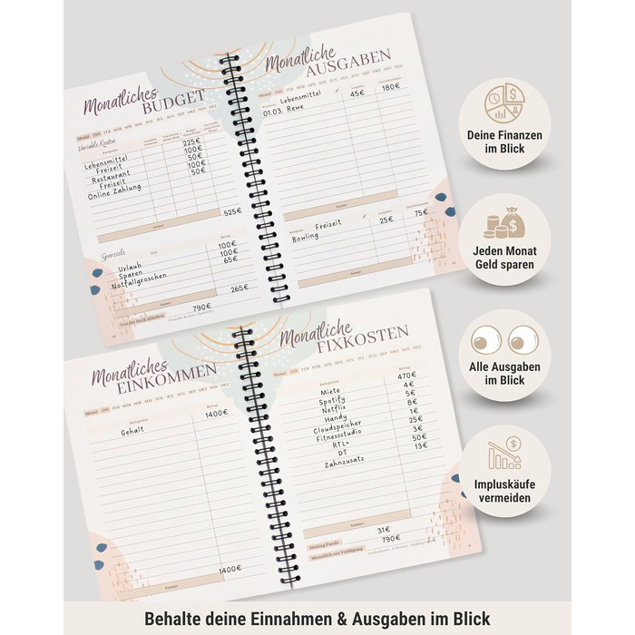 Планувальник бюджету BeginnerBudget (німецька мова) Домашній зошит (144 сторінки) 100 конвертів Виклик заощадження для готівки прозора папка A5 Планувальник для заощадження грошей Організатор для ощадної книги (планувальник бюджету)