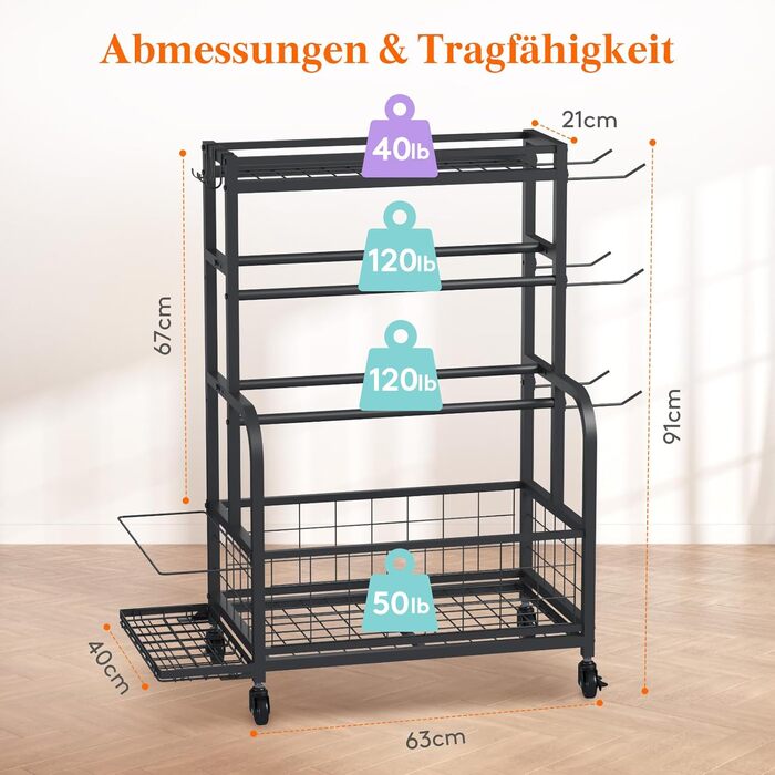 Стійка для штанг Lifewit для домашнього спортзалу, зберігання штанг із замикаючимися універсальними колесами та гачками, стійка для гир, тримач для килимка для йоги, стійка для силових тренувань, полиця для ваг для дому, гаража, середня