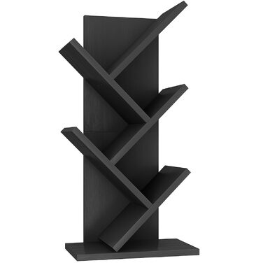 Книжкова полиця YMYNY у формі дерева, 4-рівнева перегородка для кімнати, сучасна дерев&39яна полиця для книг/фільмів/компакт-дисків, вузька підставка для спальні, домашнього офісу, чорна HBC014B 60 см 4 яруси чорного кольору