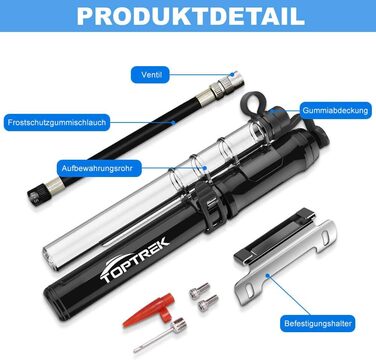 Міні-велосипедний насос Toptrek 260PSI, сумісний з усіма клапанами (Presta та Schrader), малий велосипедний насос для гірських велосипедів, шосейних велосипедів, електровелосипедів, гірських велосипедів