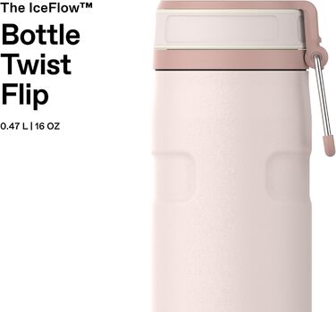 Пляшка Stanley IceFlow Twist Flip 0,47 л - Зберігає напої крижаними протягом 12 годин - 3 днів - Можна мити в посудомийній машині - Перероблена нержавіюча сталь - Без BPA - Двостінна вакуумна ізоляція - Рожевий кварц 470 мл