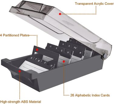 Велика прозора коробка для візитних карток Senbaler, коробка для візитних карток з 4 роздільниками та вкладками для індексу AZ, коробка для зберігання візиток на 500 штук (сіра)
