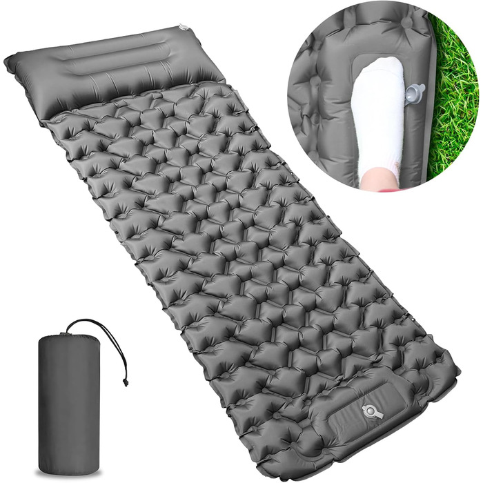 Килимок для сну YOUXIU, надувний матрац для кемпінгу з вбудованою подушкою та насосом для ніг, килимок для кемпінгу на відкритому повітрі для походів, пляжу, подорожей, наметів