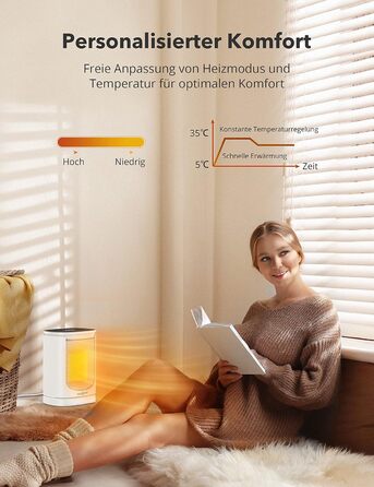 Енергозберігаючий вентилятор Paris Rhne, міні-вентиляторний обігрівач потужністю 2000 Вт з автоматичним коливанням, термостатом, 12-годинним таймером, коливаннями 70 для ванної кімнати, спальні, офісу, білий