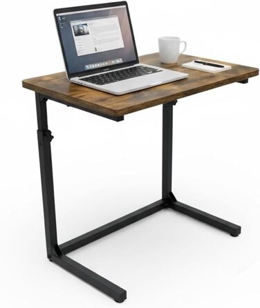 С-подібний журнальний столик для дивана з регульованою висотою, столик для ноутбука для дивана та ліжка, рустикальний коричневий