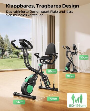 Новий складаний велотренажер Toputure із застосунком, ергометр 5-в-1 з тросами опору для рук і ніг, 16 магнітних рівнів опору, домашній тренажер до 140 кг, ультратихий зелений