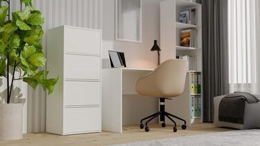 Комод CDF, шафа, висока шафа з 4 дверцятами та полицями - ІДЕАЛЬНО ДЛЯ ВІТАЛЬНІ - КОМПАКТНИЙ ТА СУЧАСНИЙ СТІЙКИЙ ТА УНІВЕРСАЛЬНИЙ Білий