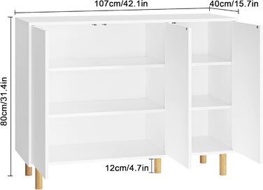 Комод FirFurd, сервант, біла кухонна шафа з 3 дверцятами, дизайн без ручок, регульовані полиці, 107x40x80 см (ШxГxВ)