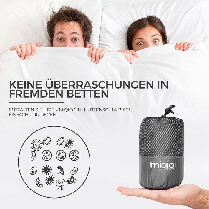 В-1 бавовняний спальний мішок, надлегкий із блискавкою (з&39єднується) тонкий, зручний дорожній спальний мішок та дорожня ковдра XL в одному - літній спальний мішок, внутрішній спальний мішок, сірий, блискавка праворуч, 2-