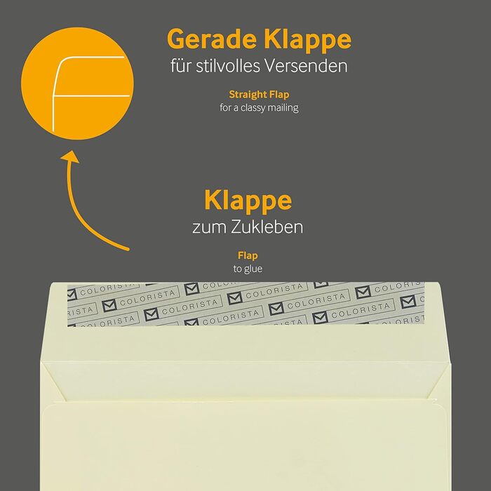 Кольорові конверти, DIN C6/5, Чутливий до тиску клей зі смужками, що відклеюються, Прямий клапан, 130 г/кв.м Colorista, З вікном, Жовтий, Порожні конверти (DIN C6, Кремово-жовтий-50), 100 шт.