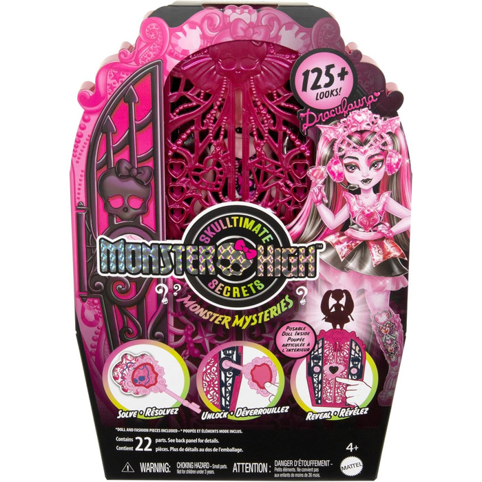 Набір ляльок та аксесуарів Monster High Skulltimate Secrets, Monster Mysteries Draculaura з гардеробом і більше 19 сюрпризів, вклю