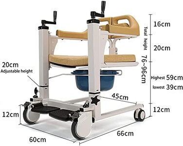 Ліфт для пацієнтів, Крісло для перенесення інвалідного візка для людей похилого віку для дому, Портативна сталева транспортна інвалідна крісло, Допомога при підйомі пацієнта з розділеним сидінням на 180, Горщик Приліжкове крісло для людей похилого віку