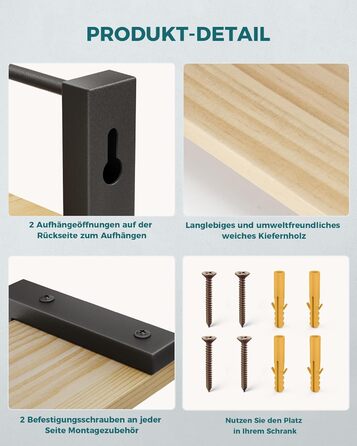 Настінні полиці для спецій OROPY з 2 предметів для кухні, підвісний органайзер для спецій із соснової деревини, дерев&39яна настінна кухонна полиця для дверцят шаф, банки для трав з анкером, банки для спецій - соснова деревина, 40x9 см, набір з 2 предметі