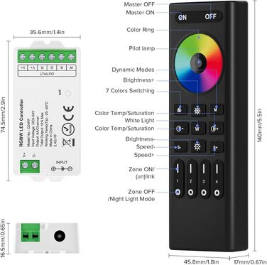 Пульт дистанційного керування RC02RFB&C02RF Комплект контролера 4-зонний радіочастотний 2.4 ГГц бездротовий пульт дистанційного керування Груповий контроль для 3-контактної світлодіодної стрічки CCT (V, CW) DC5V, DC12V, DC24V (для RGBW, пульта дистанційно