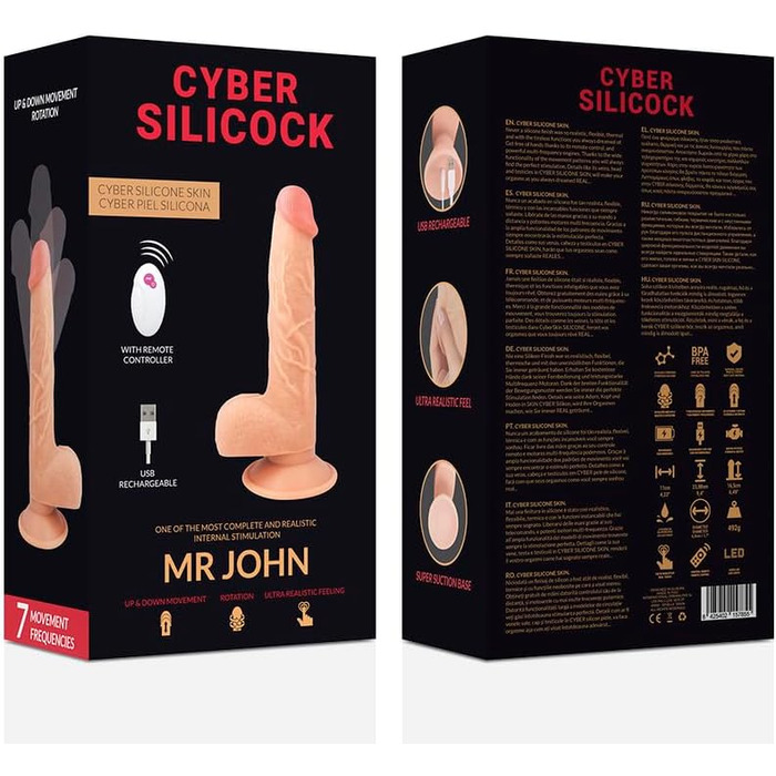 Фалоімітатор Cyber Silcock із функцією вібрації, дистанційне керування, довжина 23,88 см, діаметр 4,3 см