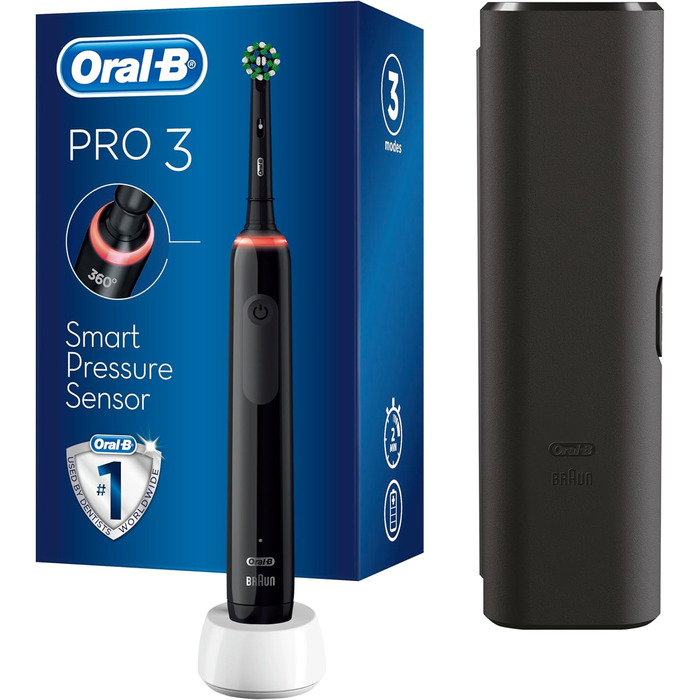 Електрична зубна щітка Oral-B Pro3 3500 Black CrossAction з дорожнім кейсом чорний 1 наконечник захисний чохол