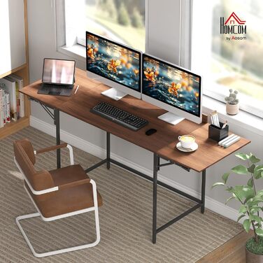 Комп&39ютерний стіл HOMCOM розкладний 170 x 58 см, сучасний дерев&39яний стіл з 2 відкидними клапанами для 2 моніторів, робочий простір для спальні, невеликих кімнат, горіхове дерево