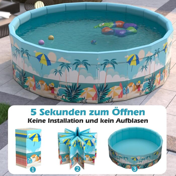 Складаний басейн на рівні землі, ненадувний відкритий басейн для дітей та дорослих, круглий призматичний басейн, 160 см 45 см