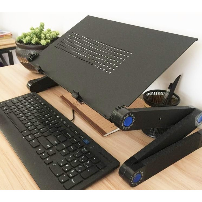 Регульований складаний столик для ноутбука MacBook Air/Pro, Dell HP та інших, портативний, багатофункціональний, ергономічний, з вентиляцією, підставка для планшета/телевізора, тримач для книг, 480*260 мм (стандартний), чорний