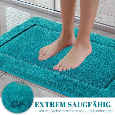 Килимок для ванної, комплект із 2 предметів, м&39який килимок для ванної з мікрофібри, нековзний та водопоглинаючий, килимок для ванної 53x86 см та килимок для туалету 50x50 см, бірюзовий, однотонний (Getaway Solids) 50 x 50 53 x 86 см