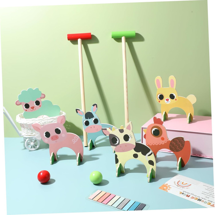 Набір іграшок Toyvian для гри в крокет із зображенням тварин для дівчаток з дерев&39яними молотками та м&39ячами. Креативна іграшка для всієї родини, як для дому, так і для вулиці. Сприяє розвитку координації та взаємодії рук і очей.